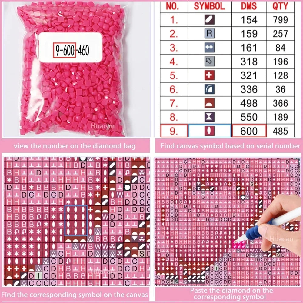 Huacan New Arrivals Diamond Painting Flower Full Round Square Drill Mosaic Animal Bird Diy Gift Art Home Decoration Craft Kit