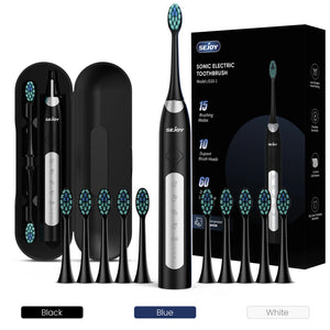 Sejoy Electric Sonic Toothbrush with 10 pcs Replacement Heads Rechargeable Waterproof Electronic Tooth Brushes  JS10-1