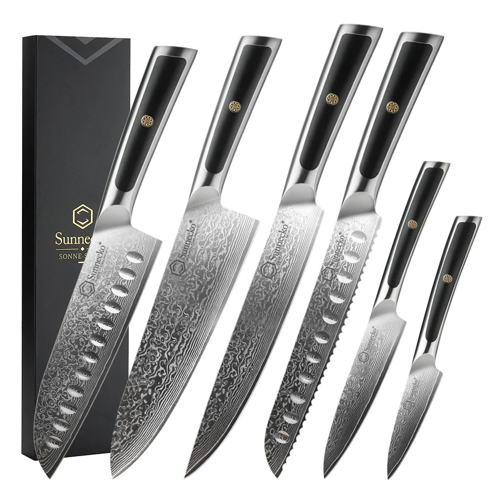 Sunnecko Damascus Steel Kitchen Knives High Carbon VG10 Core Blade Cut Japanese Chef's Knife Ultra Sharp Vegetable Meat Slicer