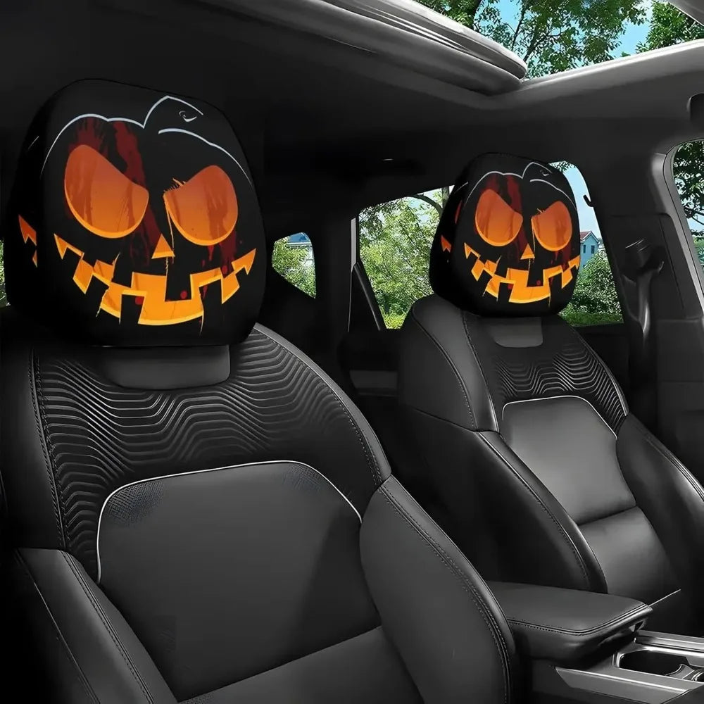 A two-piece set of exaggerated and fun car interior headrest covers for 2026, with funny face expressions and cool decorations