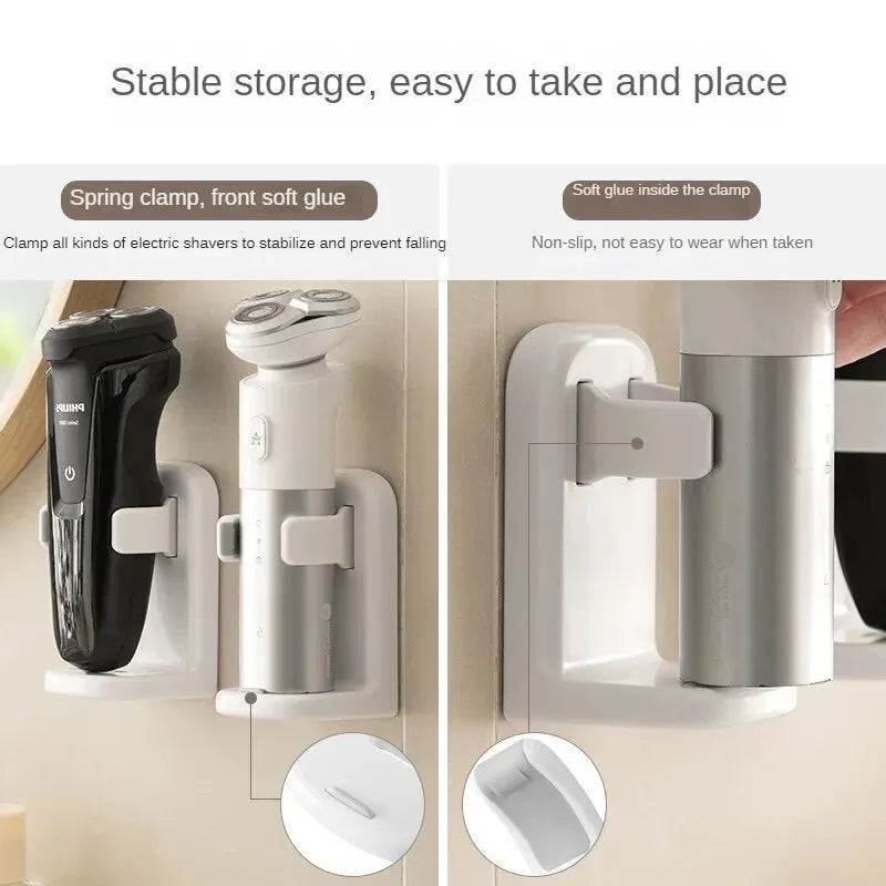White Electric Razor Holder Non-punching Spring Clip Storage Rack Strong Load-bearing Anti-falling