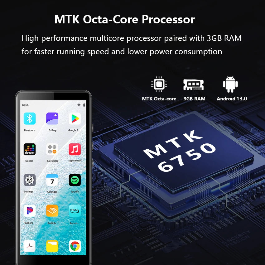 3.99 Inch (3GB+16GB) Mp4 Music Player Android 13.0 Portable MP3 Player Bluetooth 5.0 WiFi,FM radio,eBooks,Spotify,Audible