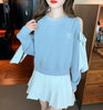 Off The Shoulder Sweatshirt For Women Harajuku Fashion Youthful Clothes Sport Essential New In Basic Blue Woman Pullover Tops