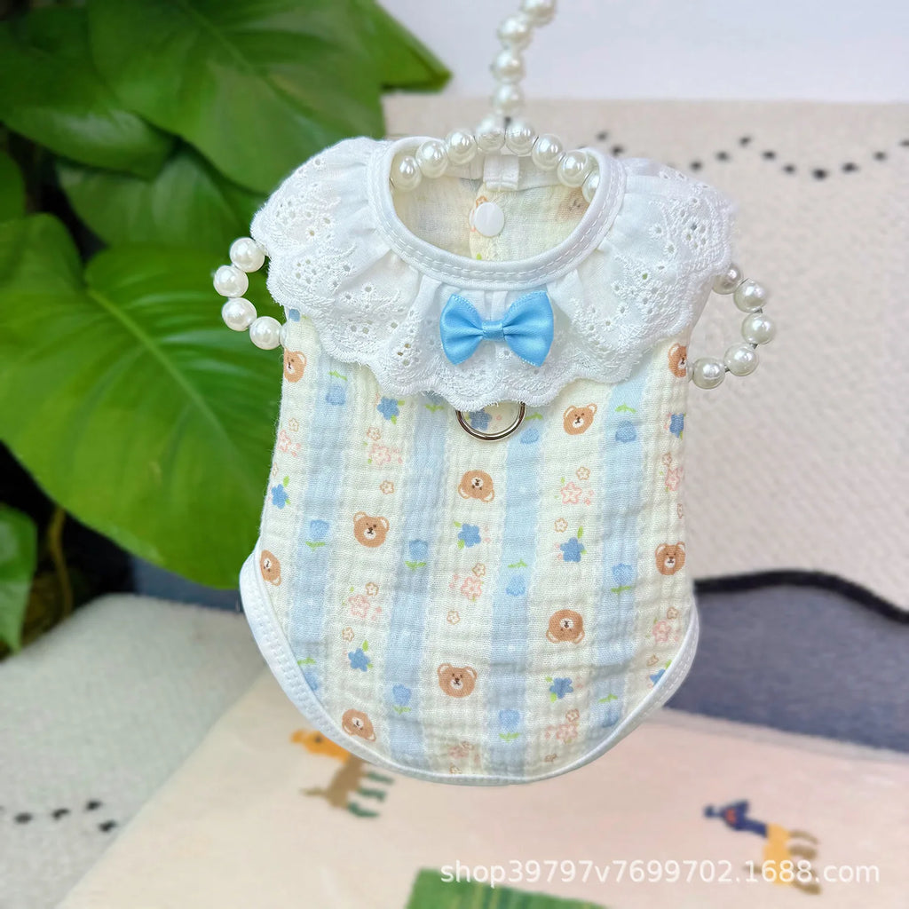 Pet Spring/Summer Breathable Cake Skirt Lace Vest Pet Cat Top Strap Puppy Clothes Dog Clothes for Small Dogs