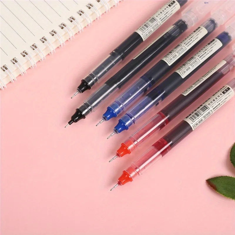 24 Pcs Straight Liquid Ball Pen Quick Drying Test Signature Gel Pen 0.5mm Black Blue Ink School Office Ball Pen