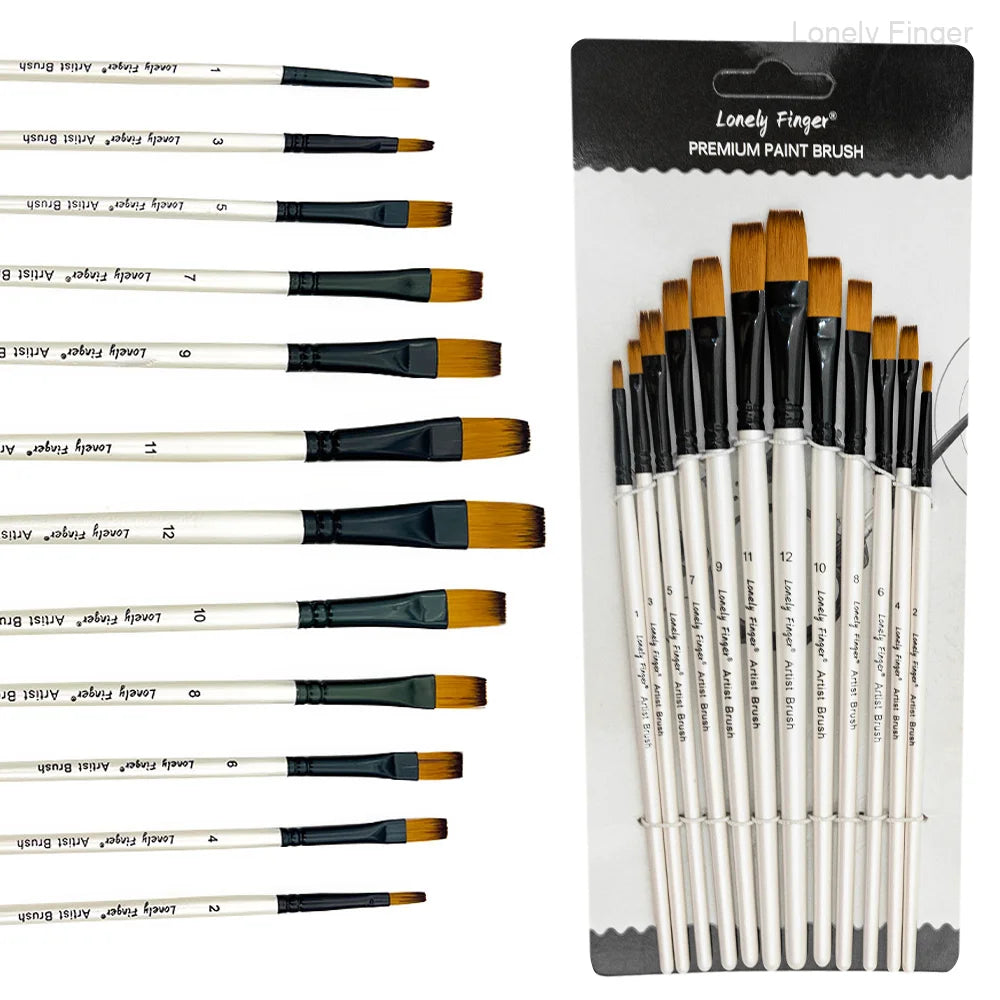 Artist Paint Brush Set 12pcs,  Oil Acrylic Falt Paint Brushes, Watercolor Brush Set for Body, Face, Rock, Canvas Drawing Art Cra
