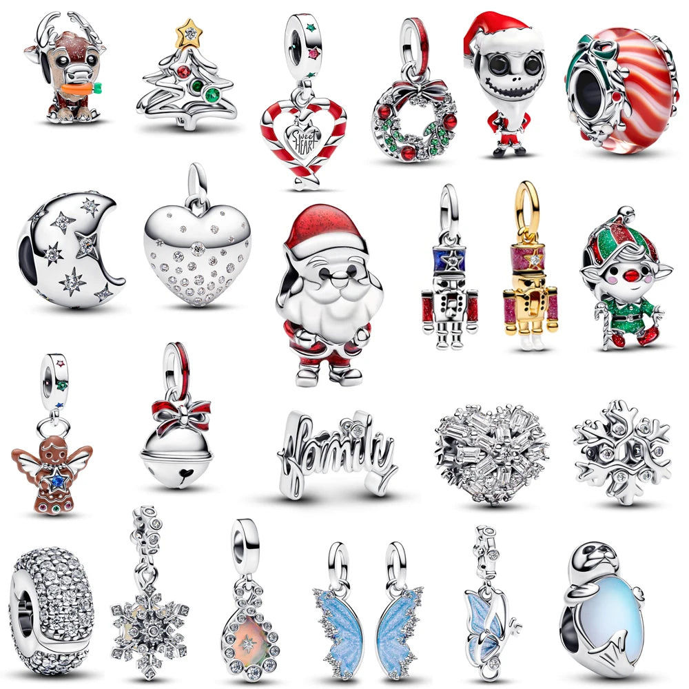 Hot Sale New Arrivals 925 Sterling Silver Snowflake Bell Christmas Series Dangle Charm Fit Original Bracelet Kids Jewelry Gift