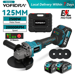 YOFIDRA 20000RPM 125mm Brushless Electric Angle Grinder Wood Metal Cutting Grinding Polishing Power Tool For Makita Battery Pin