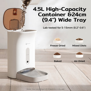AMICURA F1 Pro 4.5L, 2.4/5GWIFI Automatic Cat Feeder Intelligent Cat and Dog Pet Feeder Smart Pet Cat Food Dispenser Pet Feeder