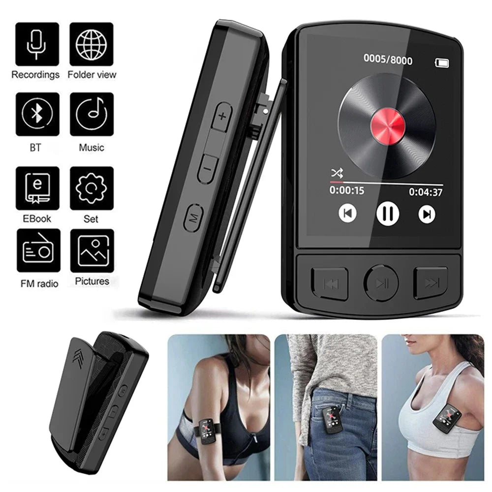 Portable Sport Clip Mini Walkman MP3 Player MP4 Music Player, Bluetooth 5.2, 1.8-Inch, Supports E-Books / Recorders / FM Radios