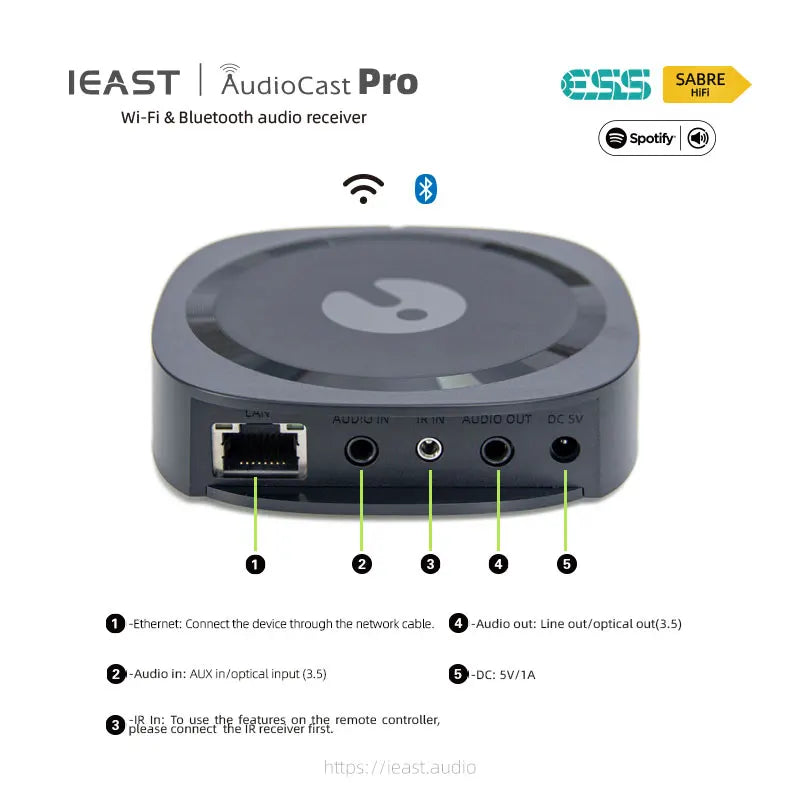 Wireless Wifi & Bluetooth Audio Receiver IEAST AUDIOCAST M50 AudioCast Pro ESS9023 Support Spotifu Airplay DLNA 24bit/192kHz