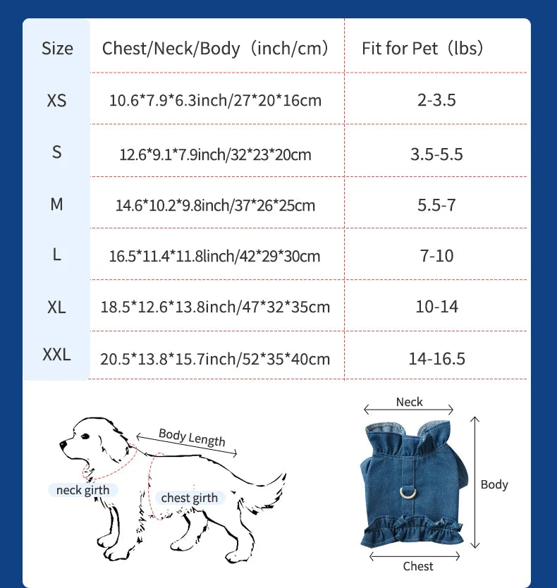 Pet Denim Harness,Dog Jean Vest for Dogs,Dog Clothes for Spring Summer Fashion Outfit,Puppy French Bulldog Chihuahua Dark Blue