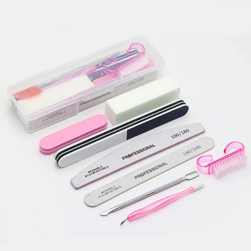 8pcs Nail Files Set 100\180 Nail Sanding Buffer Professional Manicure Files Makeup Pedicure Brushes Tool Extension Kits
