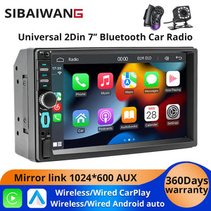 2Din 7'' Bluetooth Car Radio Wireless Carplay Android Auto MP5 For Car Mirror Link Type-C Charging AUX FM Universal Car Audio