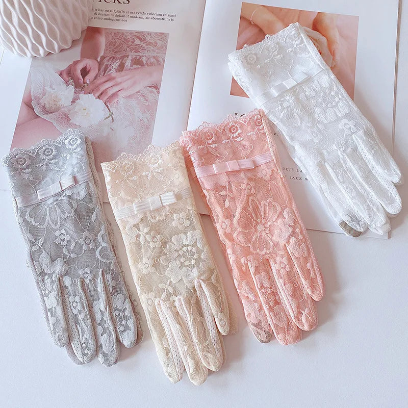 Sunscreen Gloves for Ladies Spring Summer Heat Insulation Ice Silk Lace UV Thin Electric Car Driving Non-slip Breathable Cool