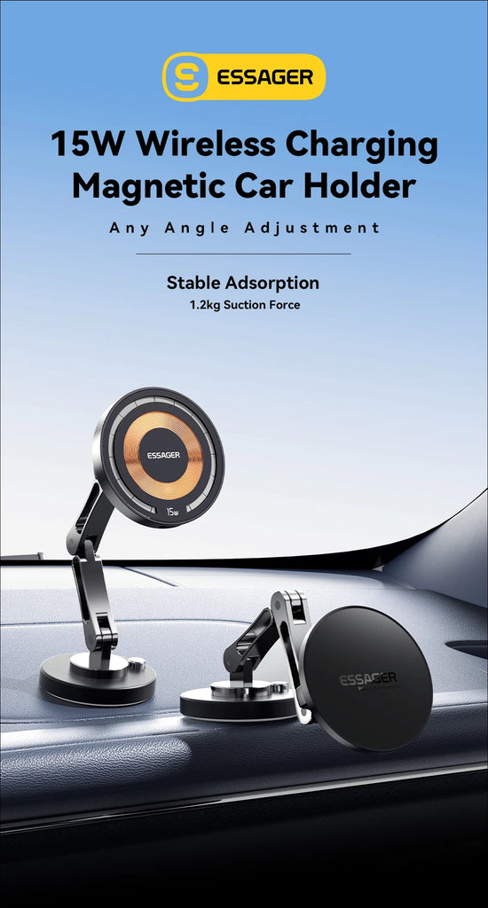 Essager Magnetic Wireless Charger Car Phone Holder 15W Fast Charging Easy Paste Mount Stand For Magsafe iPhone 15 14 13 Pro Max