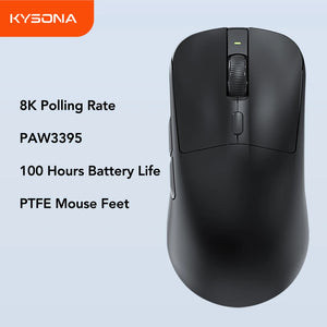 KYSONA M617 Bluetooth Gaming Mouse PAW3395 2.4G 8k Wireless E-sports Mice Rechargeable 59g Lightweight Ergonomic