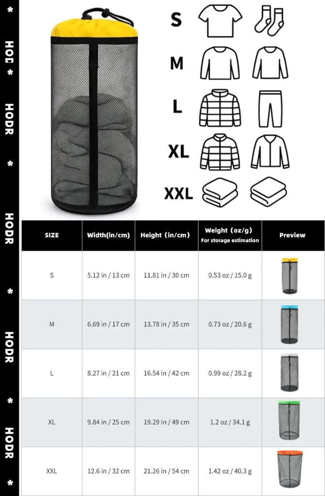 [HODR] Mesh Bags Lightweight Mesh Stuff Sack Drawstring Storage Bags Compression Pouches for Camping, Hiking, Laundry & Grocery
