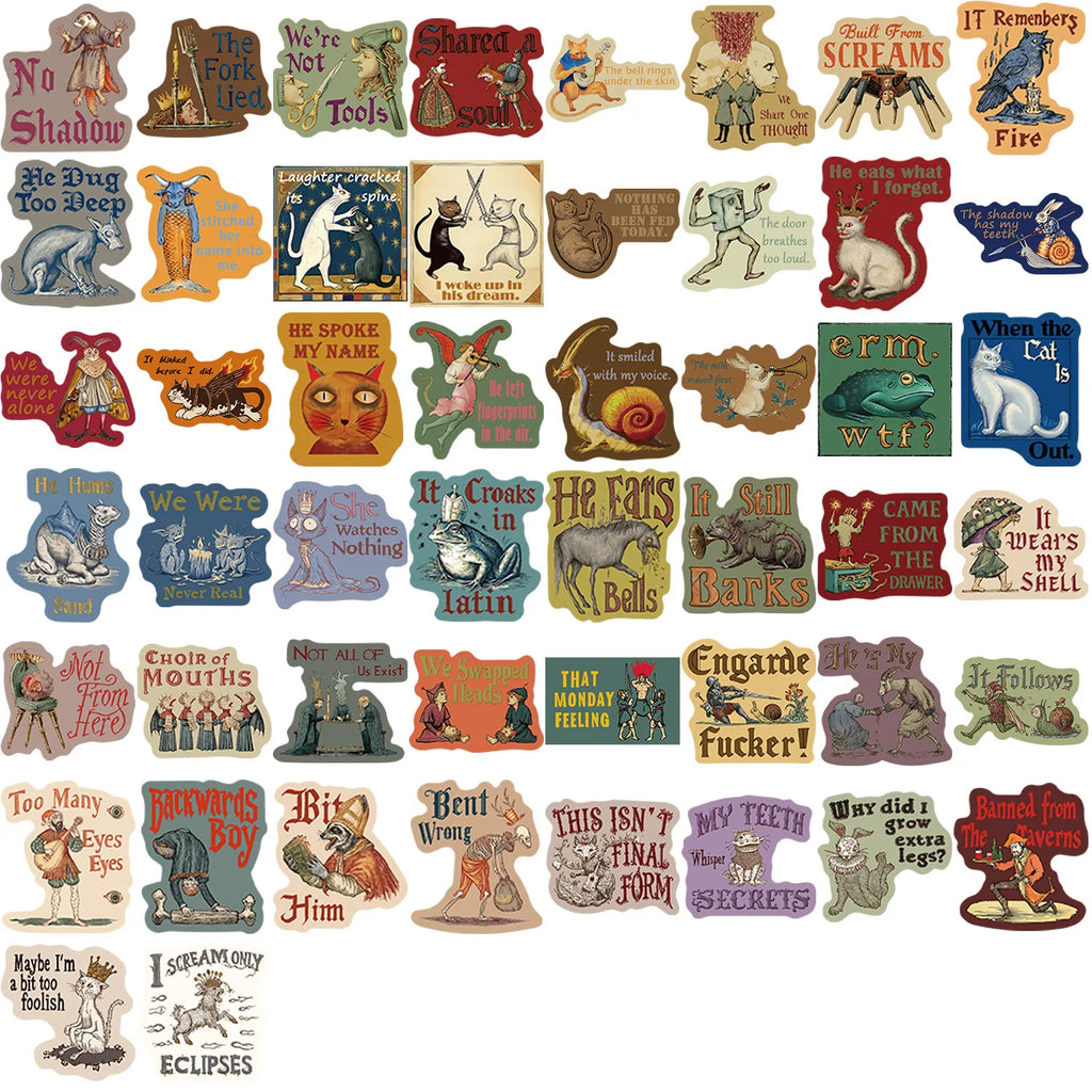 50pcs Medieval Weird Abstract Graffiti Waterproof Phone Laptop Luggage Guitar Laptop Stickers Kids Toys