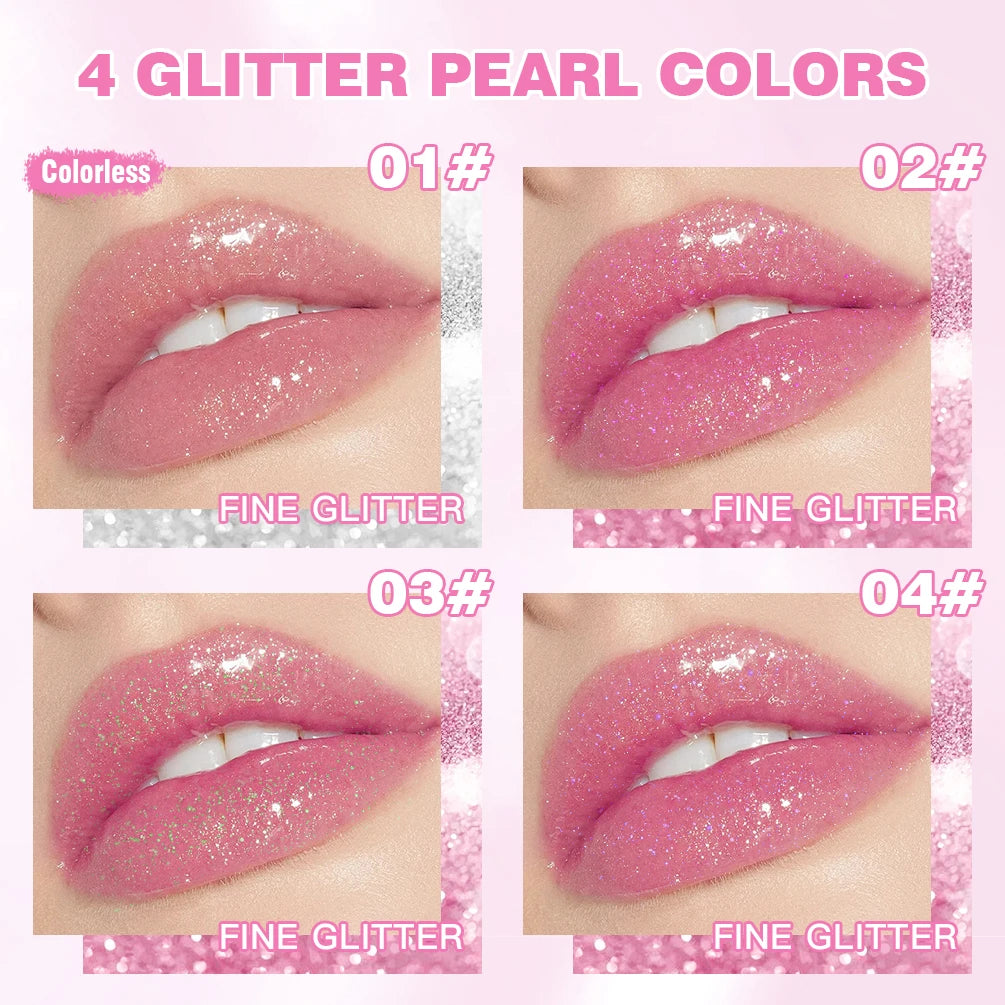 QIBEST Glitter Lipstick Moisturizing Lip Balm Color Change Lipstick Transparent Crystal Jelly Pearlescent Lip Stain Tint Makeup