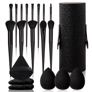 Black 20-piece makeup tool set: 13 makeup brushes +3 pieces of beauty eggs +3 pieces of powder puff +1 piece of storage bucket