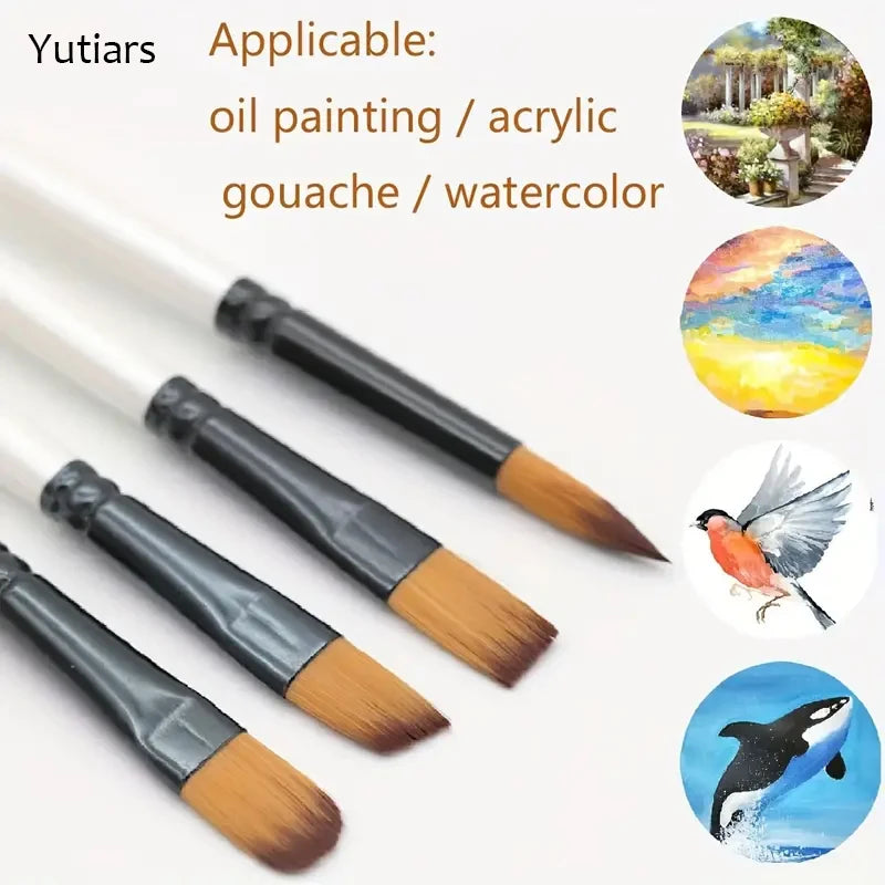 6/24 Pack Yutiars Professional Artist Paint Brushes, Anti-Shedding Nylon Bristles, Wooden Handles, for Acrylic, Oil & Watercolor