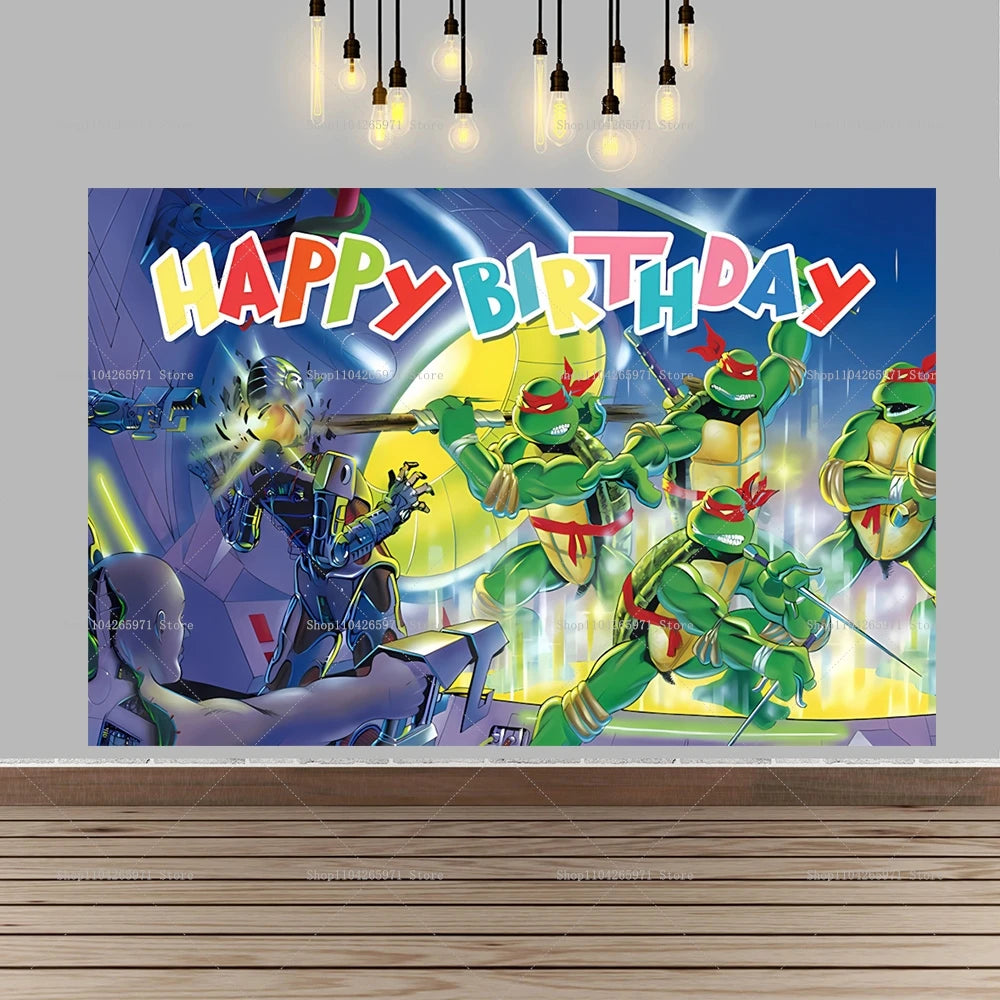 Teenage Mutant Ninja Turtles Happy Birthday Backdrop Banner Cartoon Theme Kids Boys Party Photo Background Decor Supplies