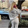 Fashion Loungewear  Women's Grey Sequin Angel Wings Crop Hoodie Top and Sweatpants  Fashion Casual