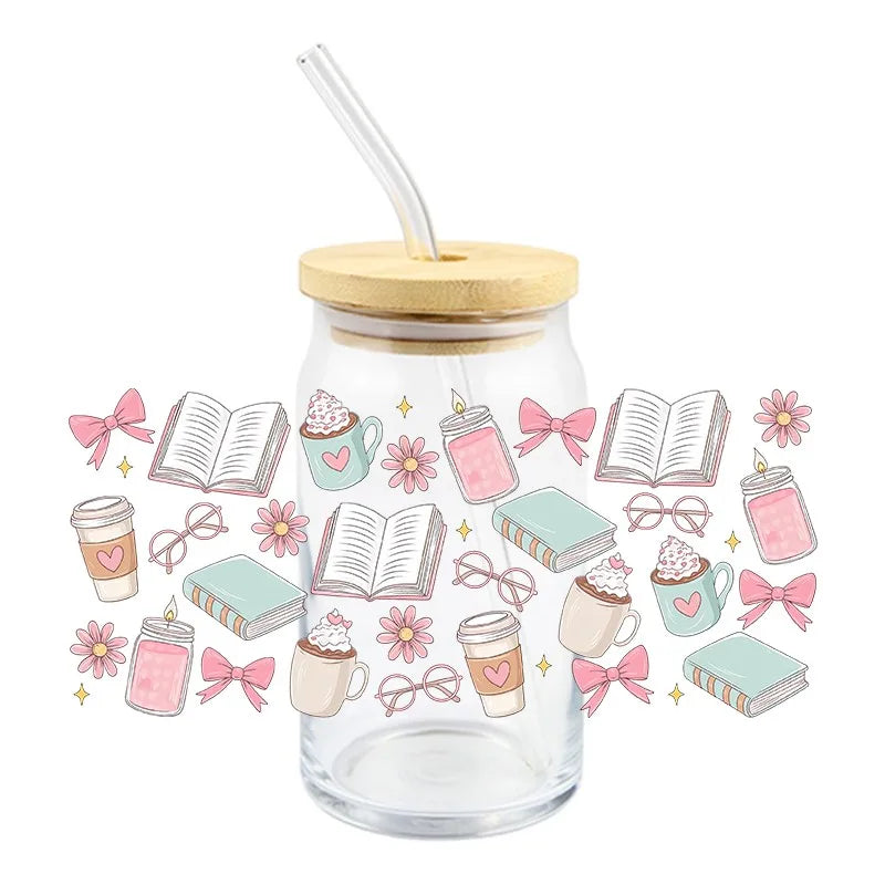 3D Cartoon Books Design Series Decal 16oz Libbey UV DTF Cup Wrap Personal Custom Durable Waterproof Logo For Cup Mug Sticker