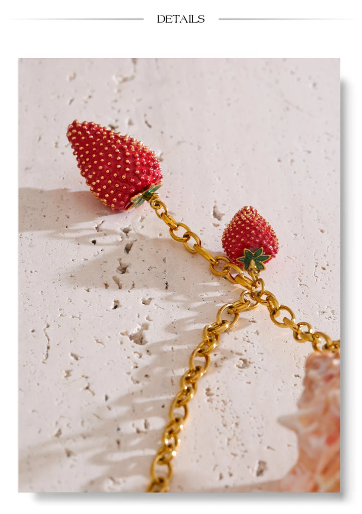 Yhpup Waterproof Sweet Red Lovey Strawberry Charms Pendant Necklace for Women Stainless Steel New Arrivals Trend Jewelry 2025