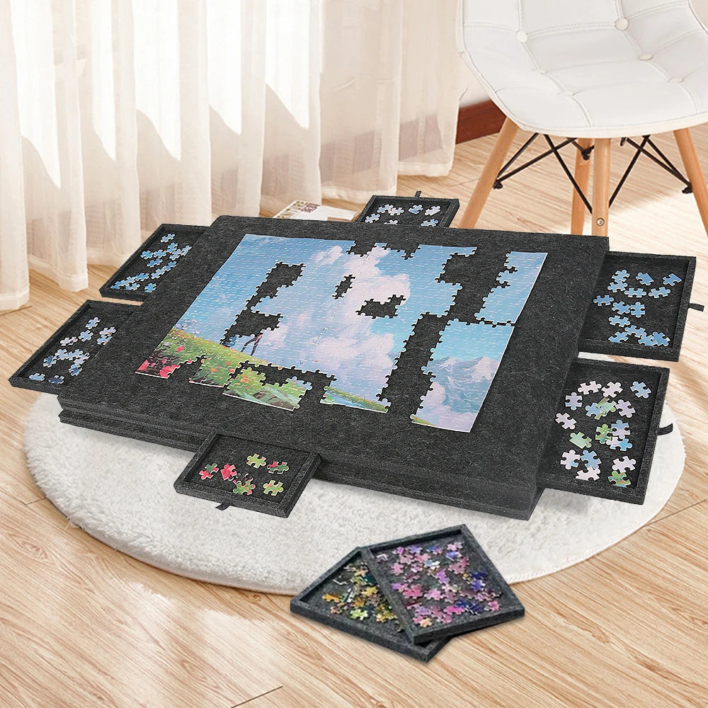 1000pcs Felt Puzzle Table Lightweight Puzzle Board Felt Puzzle Sorting Board Puzzle Classification Games Board with 6 Drawers