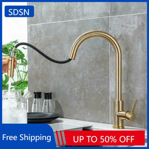 Brushed Gold Kitchen Faucets Single Handle Pull Out Kitchen Sink Mixer Tap Stainless Steel Hot Cold Pull Down Kitchen Faucet