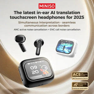 【MINISO MS103 】AI Bluetooth Headphones 135 Languages Translation, Trendy Color Touchscreen, Gaming Wireless Headphones