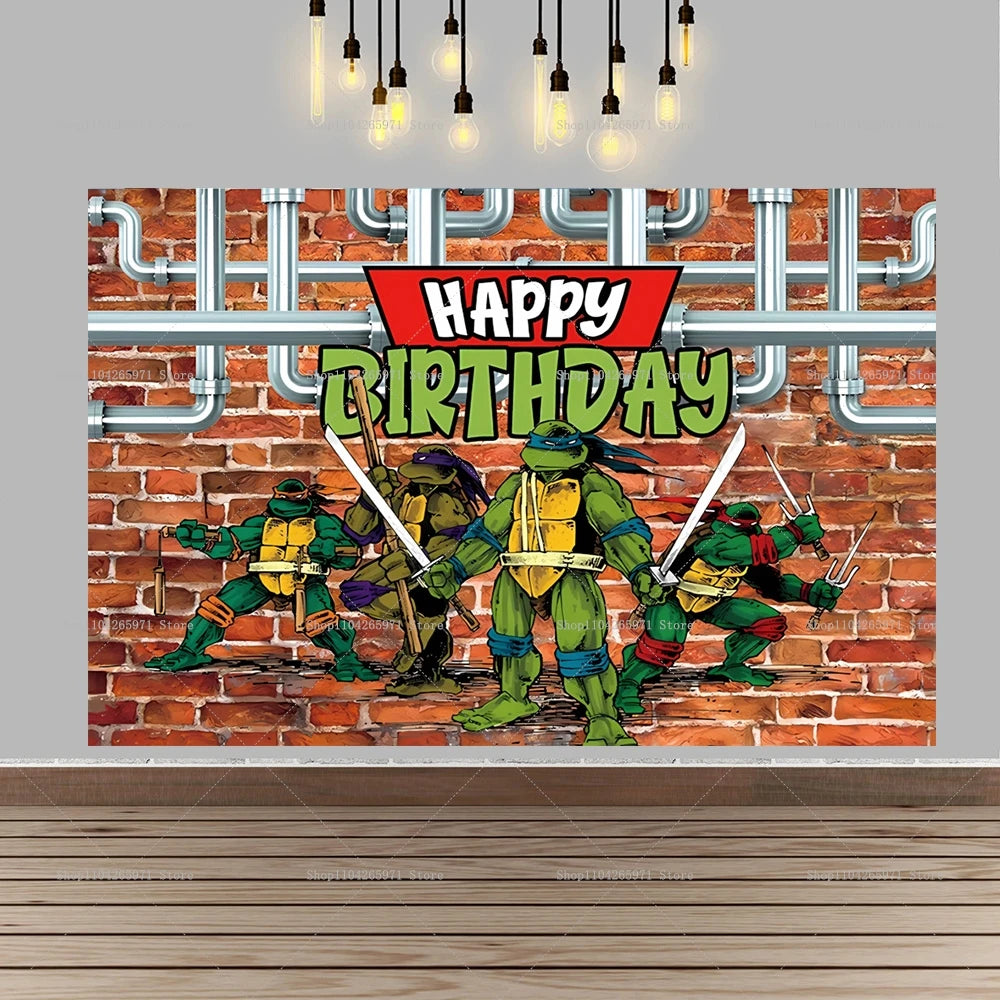 Teenage Mutant Ninja Turtles Happy Birthday Backdrop Banner Cartoon Theme Kids Boys Party Photo Background Decor Supplies