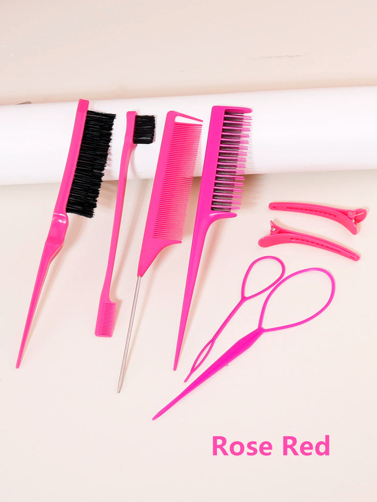 8pcs Hair Styling Comb set - Rake Combs,Rat-Tail Combs,Edge Brushes, Braiding Tools & Duckbill Clips, Special for real hair wigs