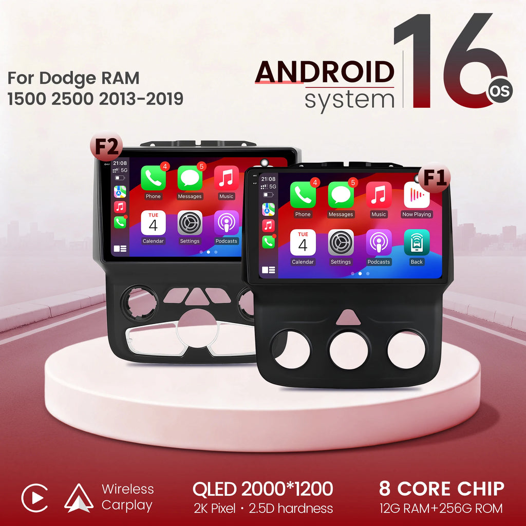 9"  Car Radio For Dodge RAM 1500 2500 2013-2019 Android 16 Wireless BT Carplay Multimedia Navigation Touch 2K QLED Screen