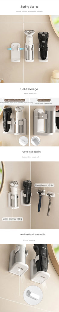 White Electric Razor Holder Non-punching Spring Clip Storage Rack Strong Load-bearing Anti-falling