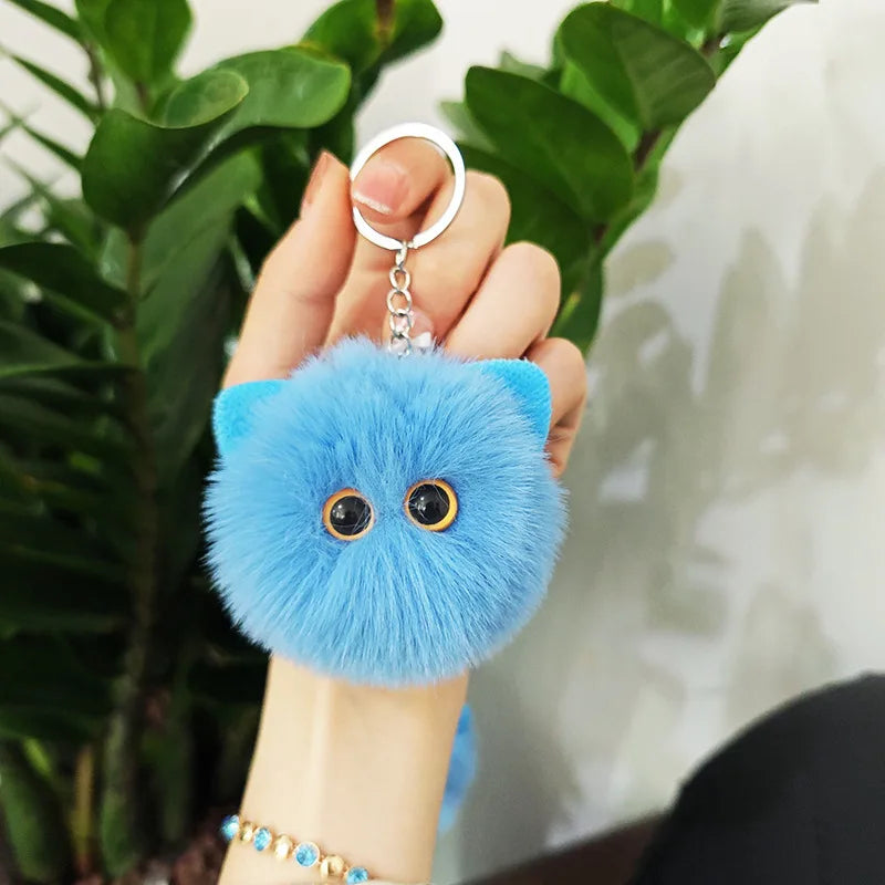 Blush Cat Ball Original Design Cartoon Handmade Plush Pendant Cat Keychain Girly Gift for Girls