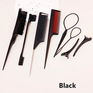 8pcs Hair Styling Comb set - Rake Combs,Rat-Tail Combs,Edge Brushes, Braiding Tools & Duckbill Clips, Special for real hair wigs