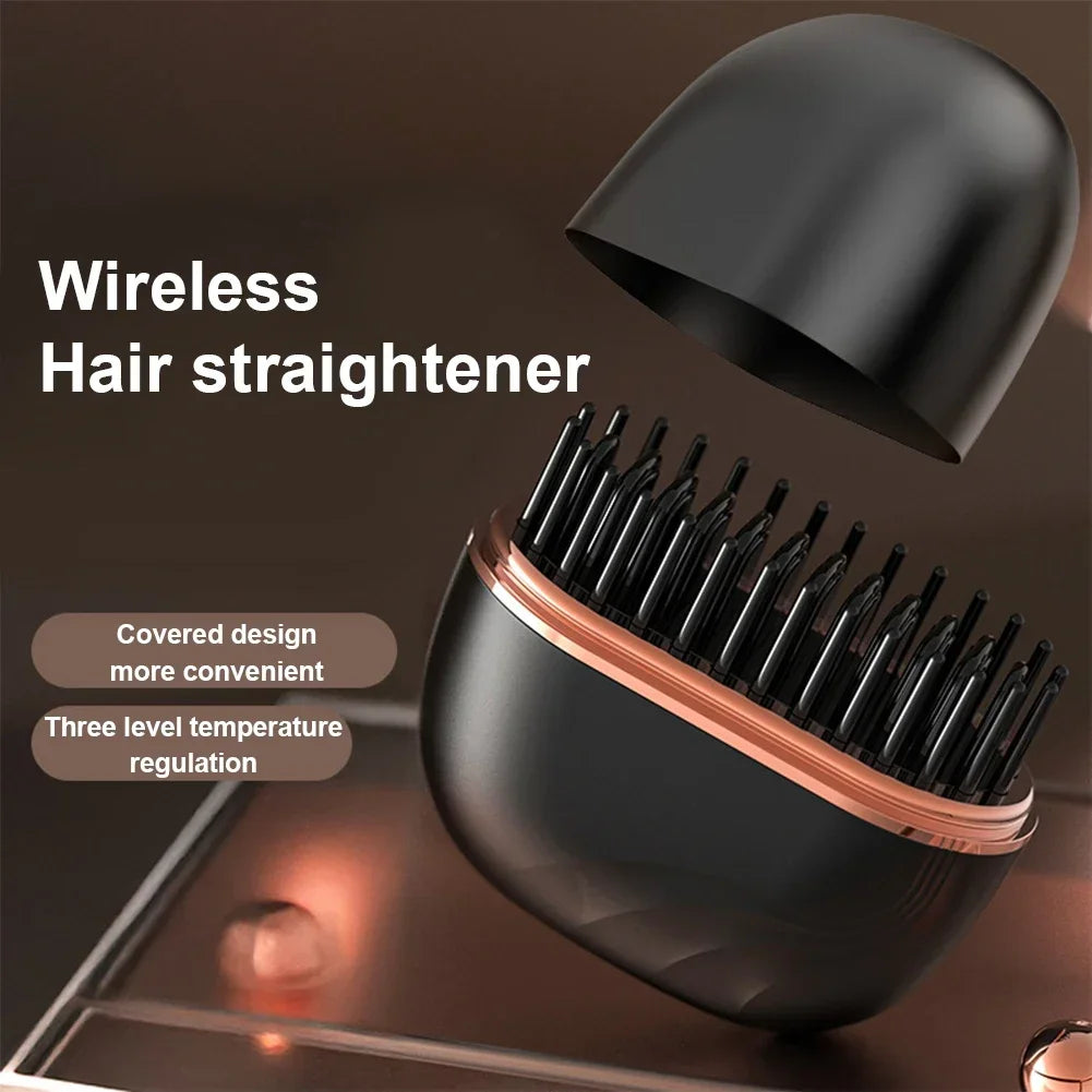 Portable Hair Straightener Brush Rechargeable Mini Smoothing Brush for Styling for Home Travel Gift Heated Electric Hair Brushes