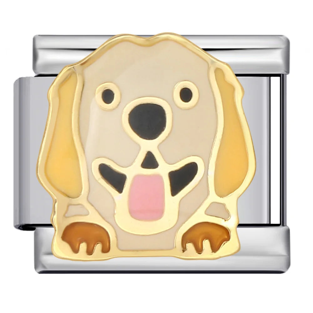 New Arrivals Cartoon Dog Animal Series Italian Charm Jewelry Link 9mm Stainless Steel Bracelet Fit Women Men DIY Making Beads