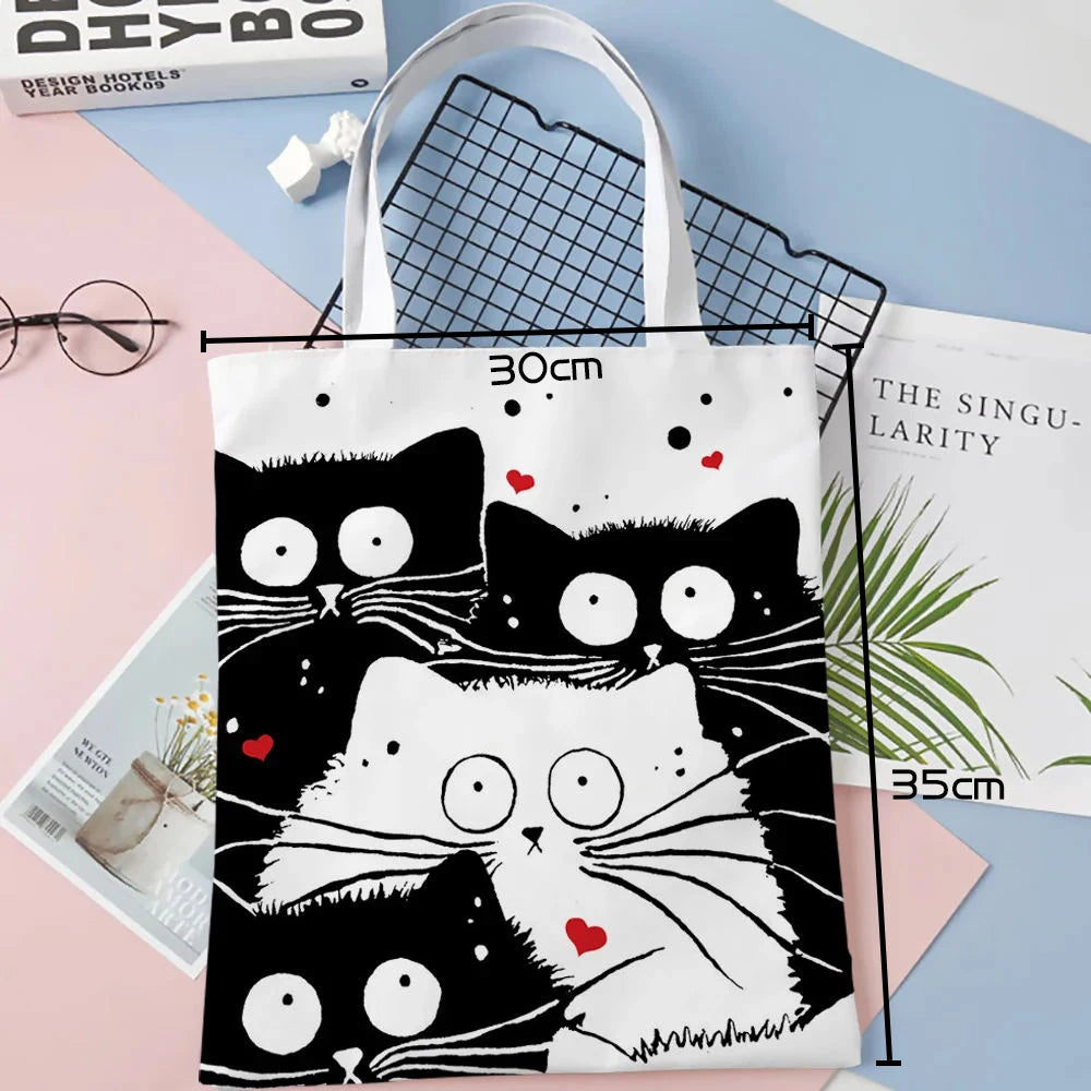 Cute Cat Shopping Grocery Reusable School Girl Gift Andeiltech Tote Bag for Women Aesthetic No Zipper