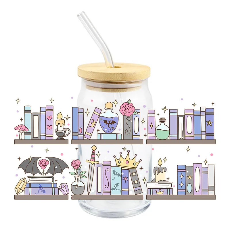 3D Cartoon Books Design Series Decal 16oz Libbey UV DTF Cup Wrap Personal Custom Durable Waterproof Logo For Cup Mug Sticker