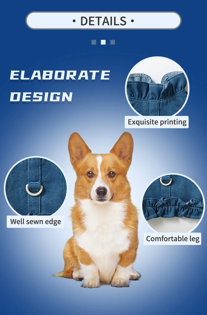 Pet Denim Harness,Dog Jean Vest for Dogs,Dog Clothes for Spring Summer Fashion Outfit,Puppy French Bulldog Chihuahua Dark Blue