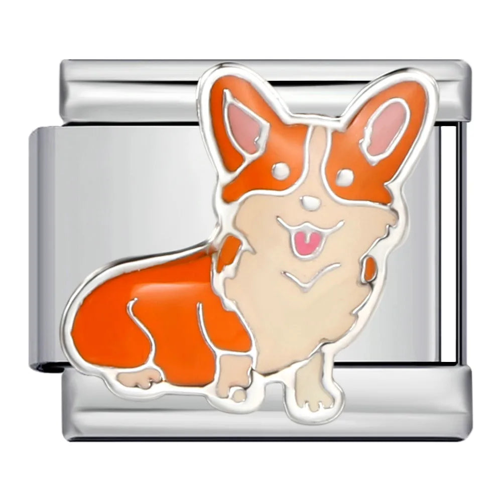 New Arrivals Cartoon Dog Animal Series Italian Charm Jewelry Link 9mm Stainless Steel Bracelet Fit Women Men DIY Making Beads