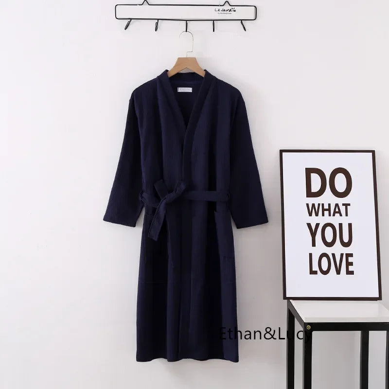 100% Cotton Waffle Robes for Women Summer Thin (nine Sleeves + Short Sleeves) Bathrobe Nightgown Home Service Hotel Bathrobe