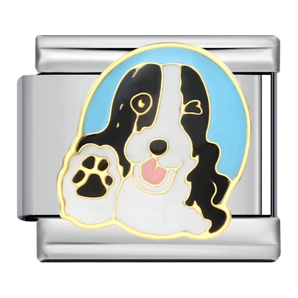 New Arrivals Cartoon Dog Animal Series Italian Charm Jewelry Link 9mm Stainless Steel Bracelet Fit Women Men DIY Making Beads