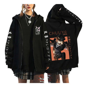 2025Cartoon Anime Hoodie with Zipper for Men and Women, Loose Pocket Fleece Sweatshirt, Winter Sports Shirt