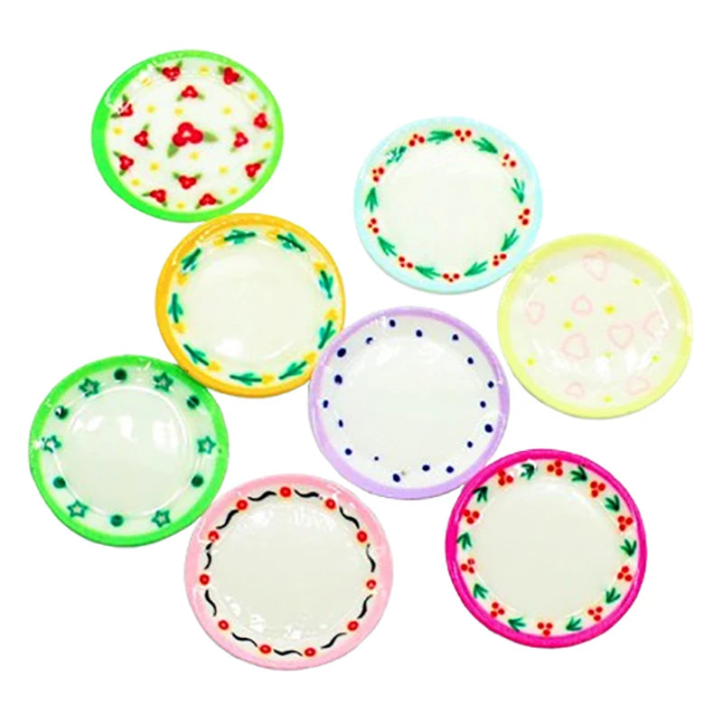 5Pcs Cute Cartoon Dish Plate Model Dollhouse Miniature Patterned Plate Props Toys For Dollhouse Kitchen Accessories