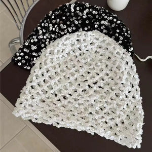 Hot Sale Ins Style Sequined Hollow Pullover Hats Women Summer And Autumn Travel Photo Atmosphere Versatile Casual Y2K Beanies